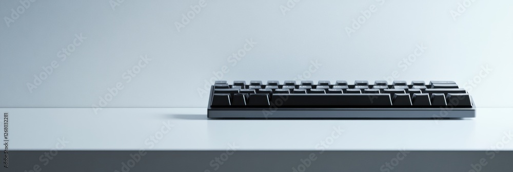 Poster modern black keyboard on a white desk showcasing minimalist design and workspace organization. gener