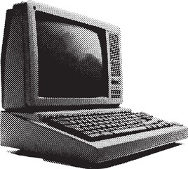Computer 1980s and 1990s vintage halftone grunge vector design element