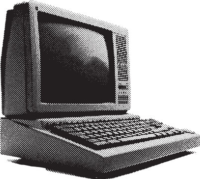 Computer 1980s and 1990s vintage halftone grunge vector design element