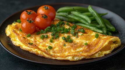 Omelette breakfast with tomatoes and beans