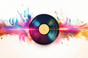 Colorful vinyl record artwork blending retro music vibes with modern digital design creativity in a lively, artistic manner. Generative AI