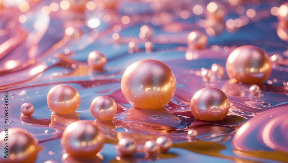 Poster pearl texture with smooth fluid background and colorful reflections for elegant design and text plac