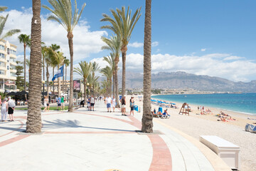 View to Albir seaside beach promenade and Mediterranean Sea. Albir is stylish modern seaside resort...