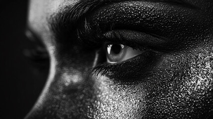 Fototapeta premium Close-up of an artistic eye with dark makeup showcasing textures and details