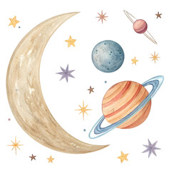 Planets ordered away from the sun watercolor