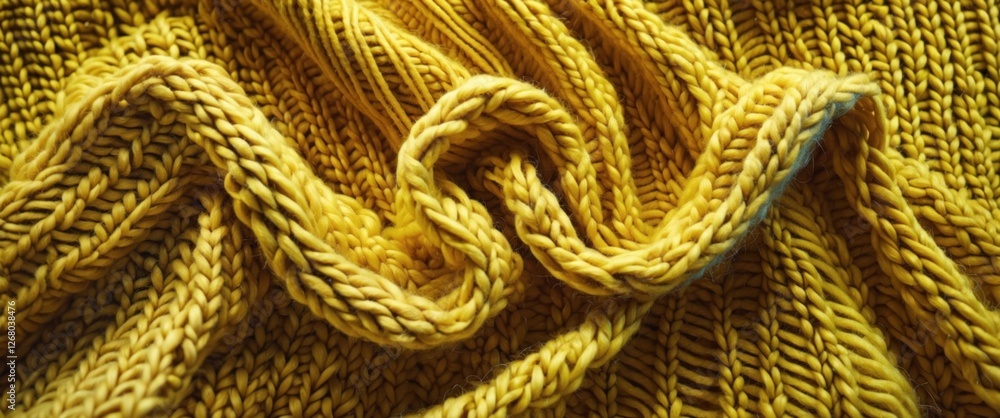 Aufkleber textured yellow knitted wool fabric showcasing intricate handmade patterns and weaving details perfe