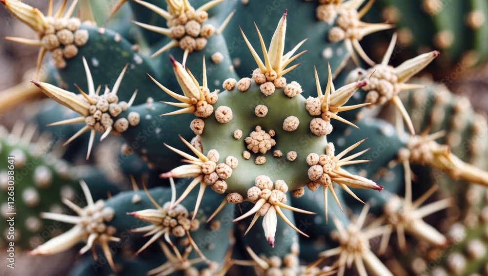 Poster intricate close-up of cactus thorn patterns highlighting nature's unique designs and textures
