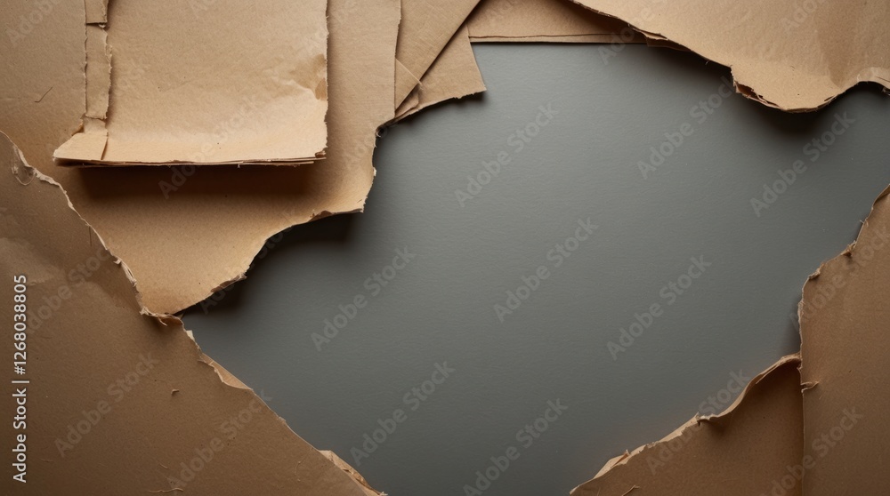 Poster torn cardboard texture with a grey background ideal for creative projects and design elements.