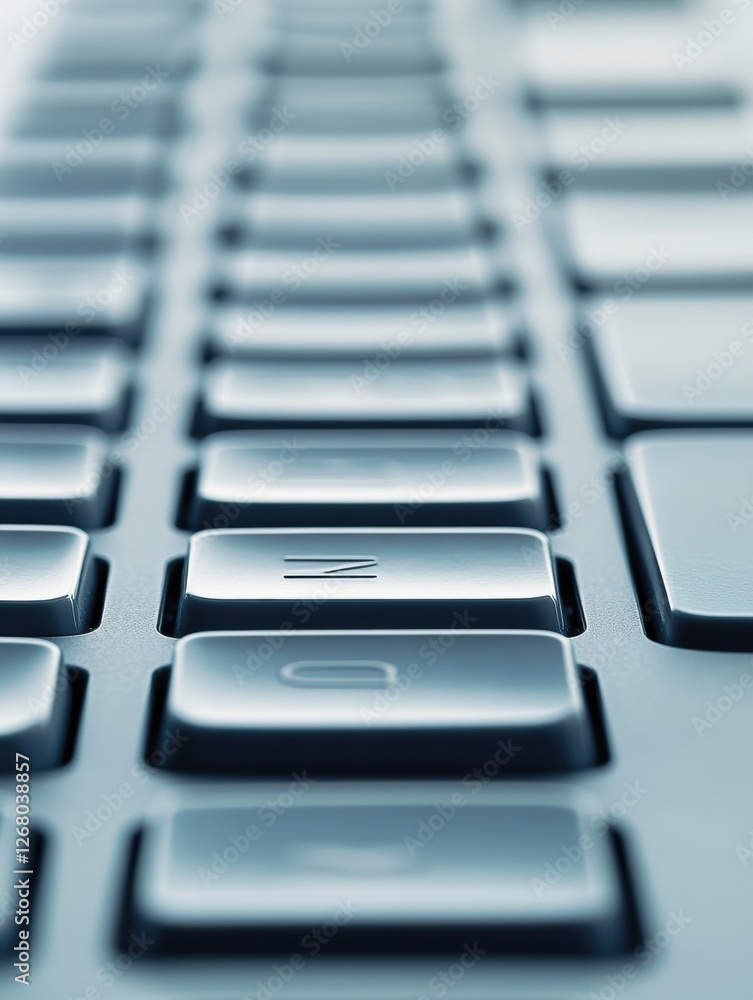 Poster close up view of a modern computer keyboard highlighting individual keys in a sleek design and muted