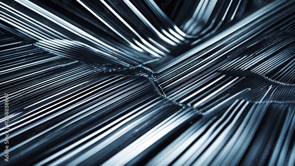 Poster abstract close-up of metallic parallel lines creating a dynamic pattern with depth and texture again