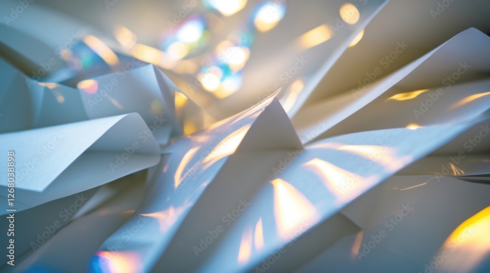 Poster Abstract paper texture with overlapping layers reflecting light and creating a soft blurred effect in a creative background.