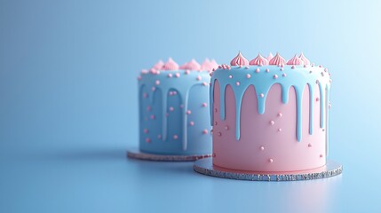 Pastel cakes, drip icing, blue background, sweet treat, food photography