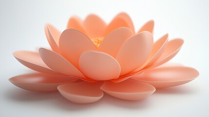 Peach lotus flower, close-up view, white background, serenity
