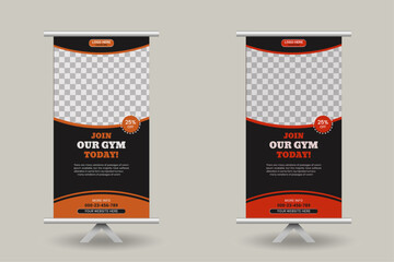 Fitness Gym Rollup Banner Design Vector Template for Business Standee