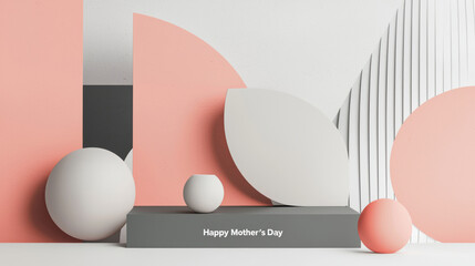 Modern Mothers Day Greeting Card with Abstract Pink and Gray Minimalist Design for Print