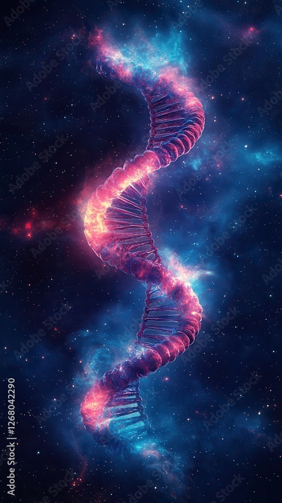 Aufkleber stylized dna double helix in a vibrant cosmic background representing the essence of genetics and sc