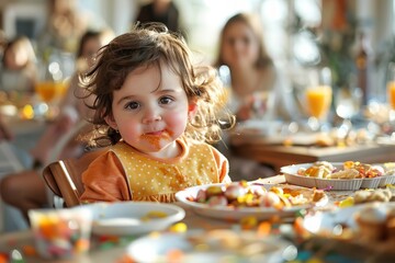 High-energy toddler making a mess at birthday party.