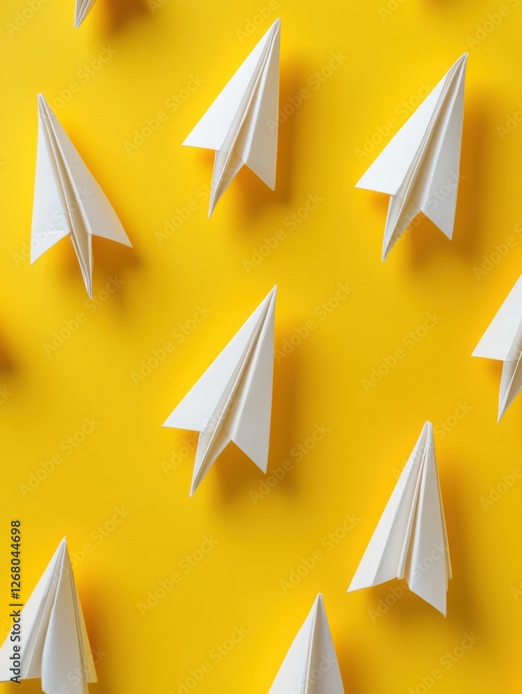 Poster group of paper planes flying in one direction with one pointing in another, symbolizing innovative t