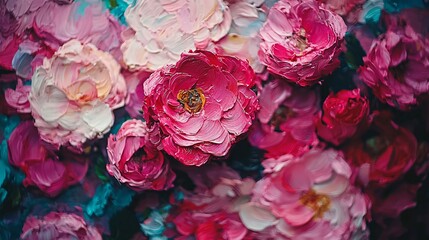 Pink peony flower painting, textured art, close-up