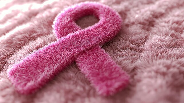 Pink ribbon on plush fabric, breast cancer awareness - Powered by Adobe