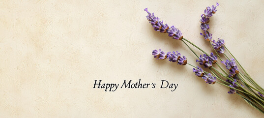 Minimalistic Mother's Day Card with Lavender on Kraft Paper Texture for Greeting Design