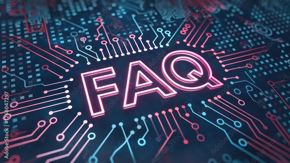 Aufkleber frequently asked questions displayed on a high technology circuit board