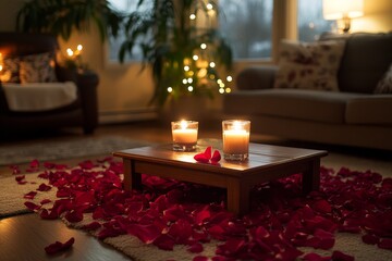 Cozy living room with candles and a soft ambiance in the evening