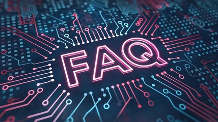 Obraz premium Frequently asked questions displayed on a high technology circuit board