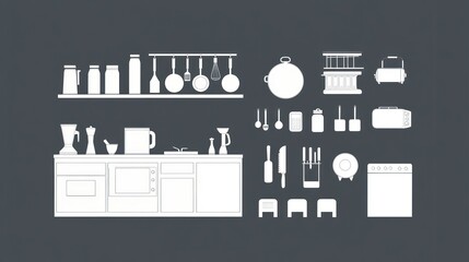 Kitchenware icons; cooking tools; modern kitchen; minimalist design; website design