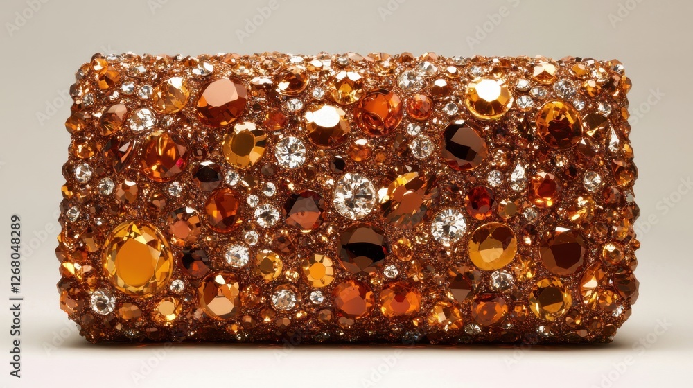 Poster a close-up shot of a rectangular object completely covered in numerous sparkling crystals or gems in