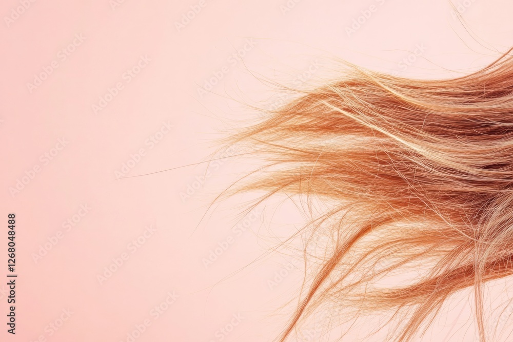 Fototapete Close up of frayed hair tips with split ends against a soft pink background creating an ideal space for adding text. Generative AI