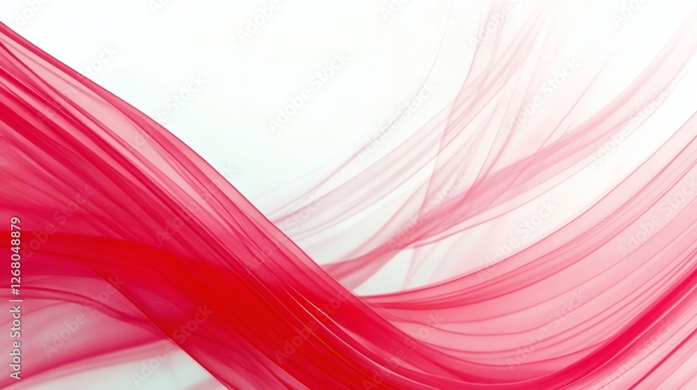 Poster waves of translucent red fabric flow gracefully across a light background. generative ai