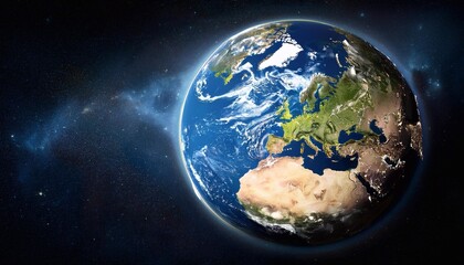 Planet earth rotating in the vastness of space showing europe and africa