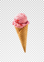 Realistic ice cream cone png vector featuring creamy chocolate ice cream with chocolate drizzle in a crunchy waffle cone. Great for food-related branding, menu designs, and dessert promotions.