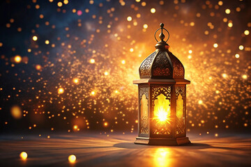 Fototapeta premium Festive Moroccan lantern glows, sparkling background, holiday celebration