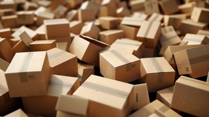 3D-rendered illustration of cardboard boxes stacked on a beige and selvedge background, symbolizing supply chain, e-commerce packaging, and efficient logistics. Perfect for business and trade visuals.