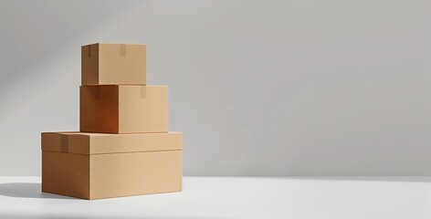 A minimalist stack of cardboard boxes on a plain white background, serving as an ideal product mockup template for packaging, branding, and e-commerce visuals.