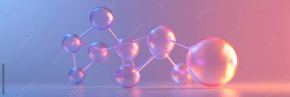 Poster Colorful molecular structure on a softly lit surface creating a modern scientific aesthetic. Generative AI