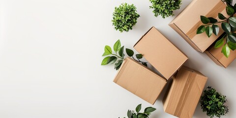 Minimalist stack of cardboard boxes isolated on a white background with empty space, designed as a product presentation mockup. Ideal for branding, e-commerce, and logistics visuals.