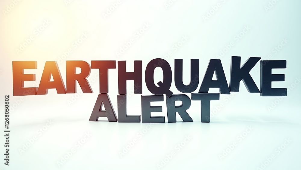 Poster earthquake alert notification with bold typography and soft lighting effect