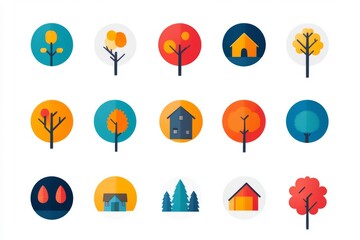 Collection of colorful abstract financial and economic symbols