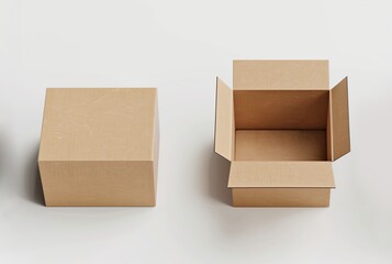 Two brown kraft cardboard boxes displayed from different angles on a white background. Ideal for packaging, delivery, and e-commerce design concepts.