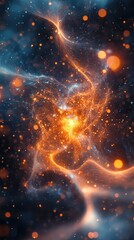 Fototapeta premium Exploring the Concept of Quantum Entanglement With Particles and Energy Flow in a Cosmic Setting. Generative AI