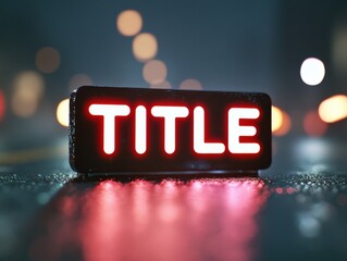 neon Title sign on wet surface at night