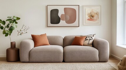Modern Living Room Sofa Decorated with Abstract Art