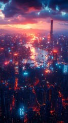 Fototapeta premium Futuristic city glowing network connections technology high resolution hd photo