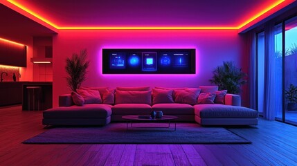 Smart home lighting system controls living room ambiance at night