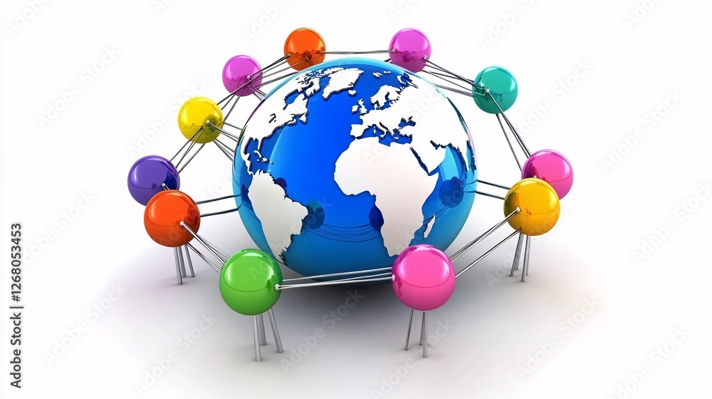 Aufkleber global network connection colorful spheres digital world business technology internet communication 