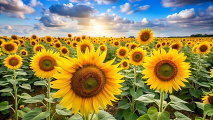 Fototapeta premium sunflower field with blue sky