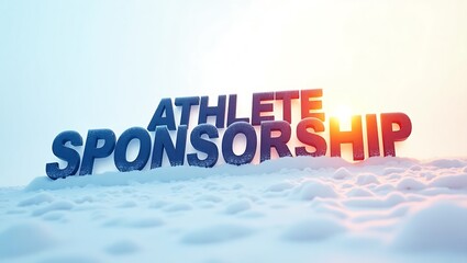 Athlete sponsorship text surrounded by winter snow at sunrise